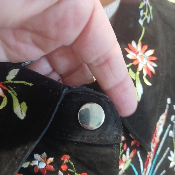 Vintage Size Large Avanti Womens Suede Jacket Leather Black Floral Embroidered - Picture 9 of 16